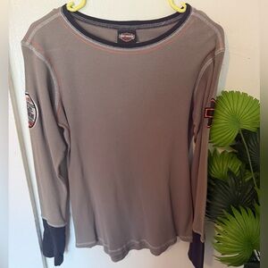 Harley-Davidson Wonens Long Sleeve Thermal Shirt - Taupe with Black Trim